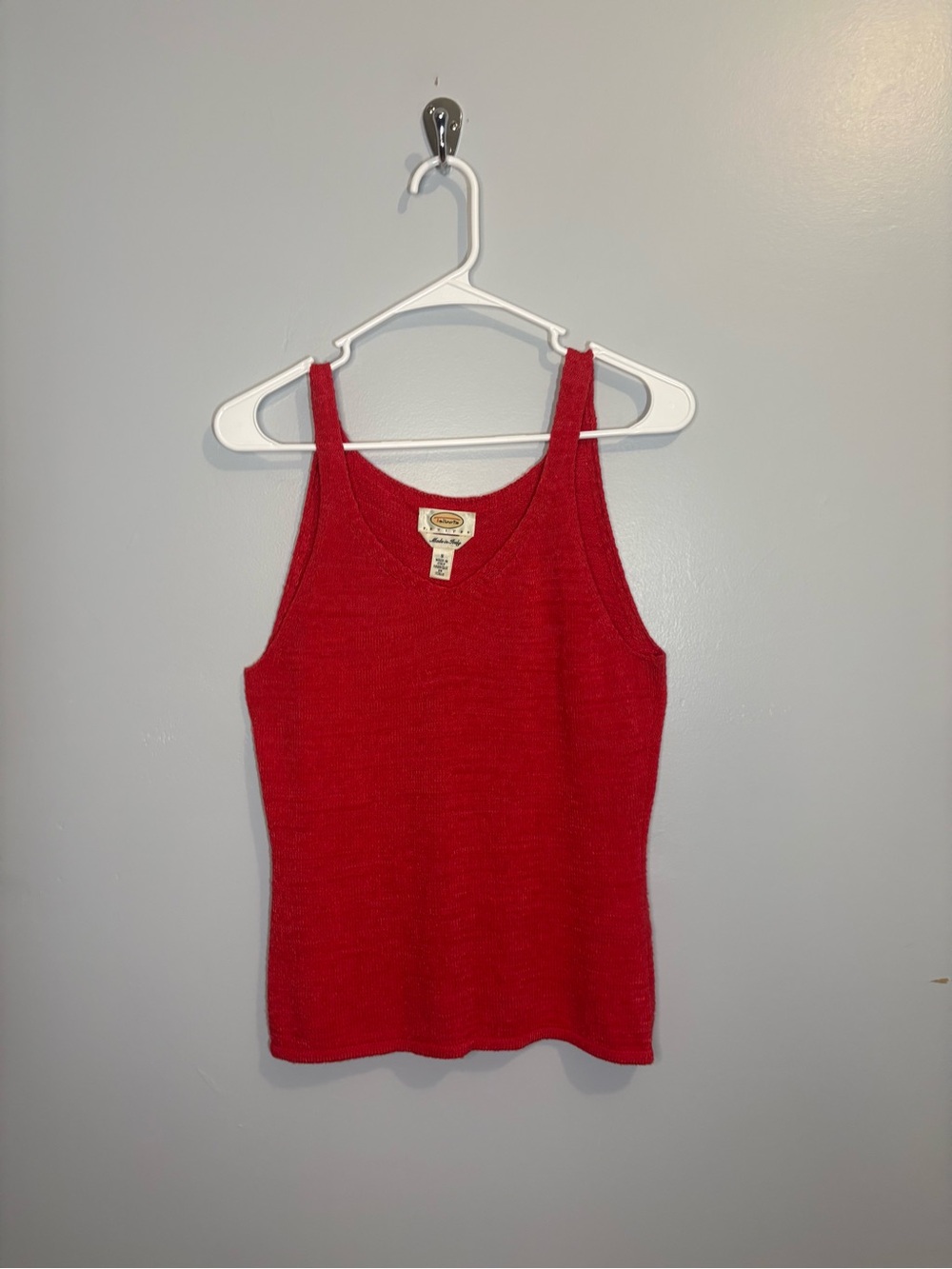 Vintage Talbots Women's Small Red Knit Tank Top V-Neck Knitwear Blouse Camisole